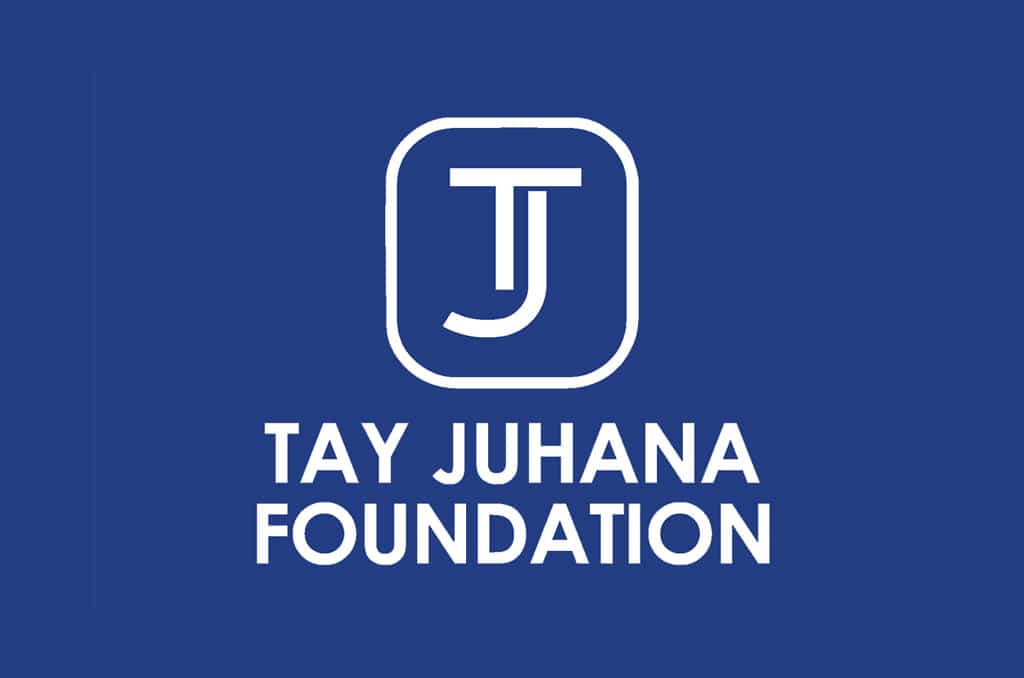 TJF logo with blue background
